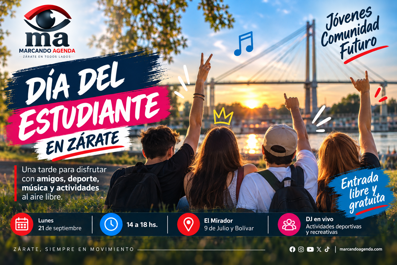 Día del Estudiante en Zárate con actividades gratuitas en El Mirador