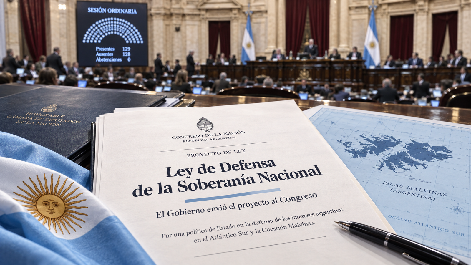 Imagen ilustrativa sobre el proyecto de Ley de Defensa de la Soberanía Nacional y la cuestión Malvinas.
