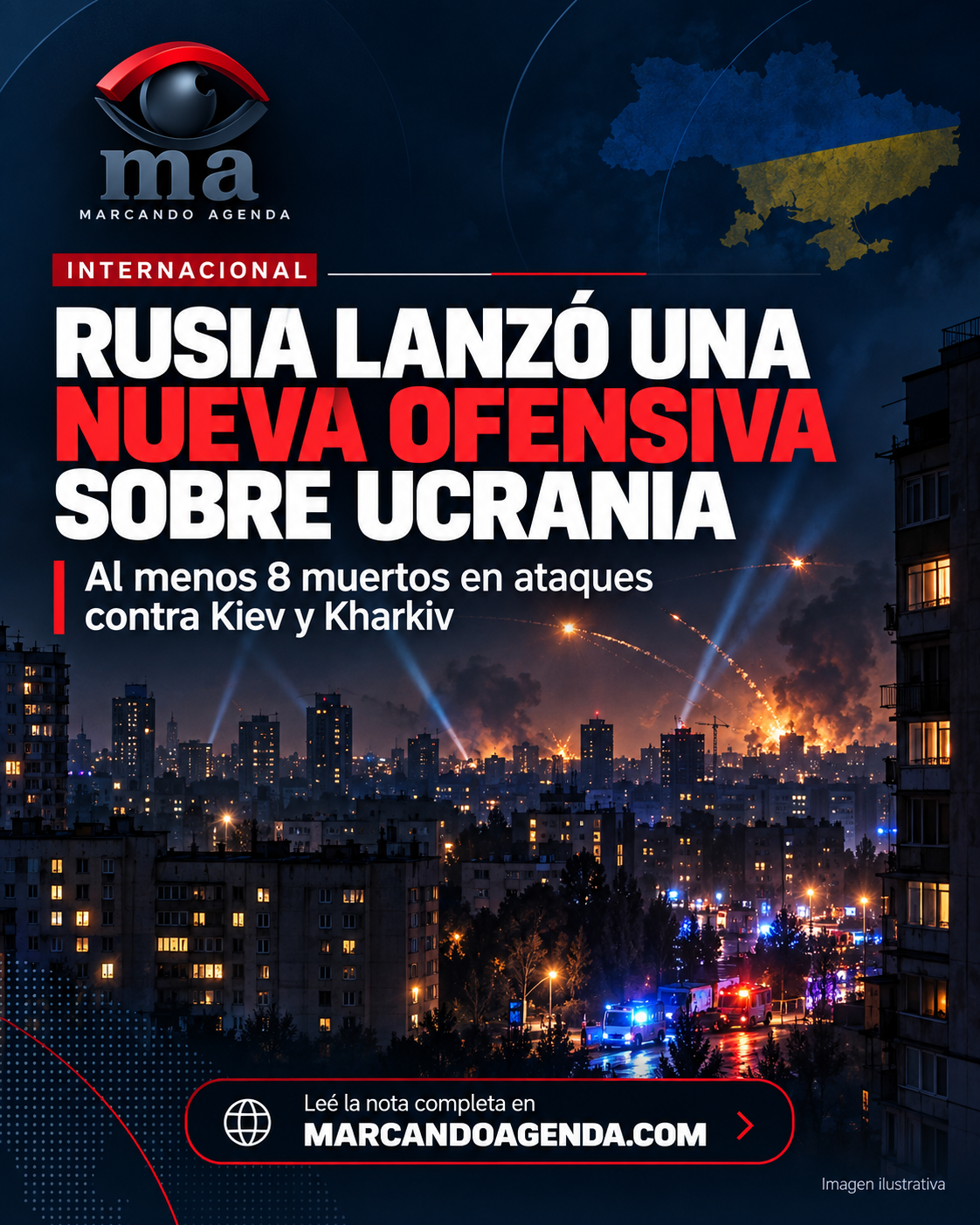 Imagen ilustrativa sobre los nuevos ataques con drones y misiles contra Ucrania.