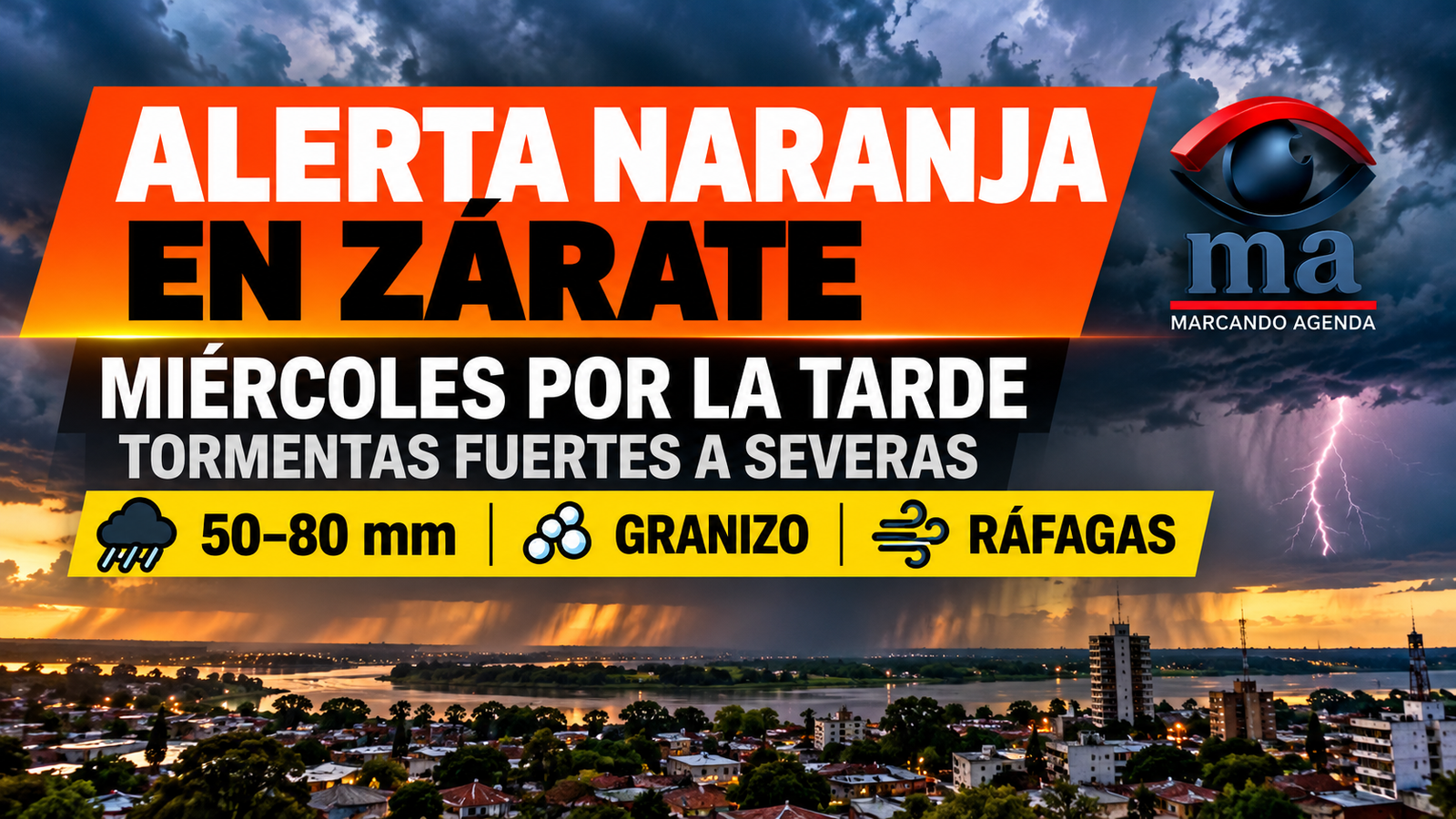 Alerta naranja por tormentas en Zárate — 7 de octubre de 2026
