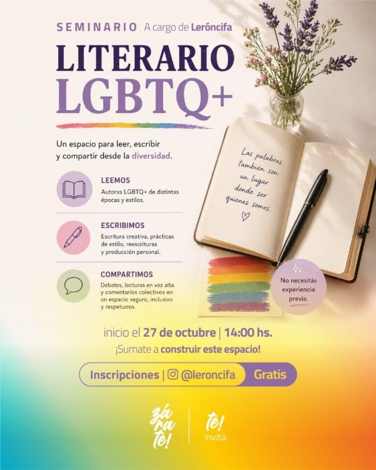 Afiche del seminario literario LGBTQ+ gratuito coordinado por Leróncifa, con inicio el 27 de octubre a las 14
